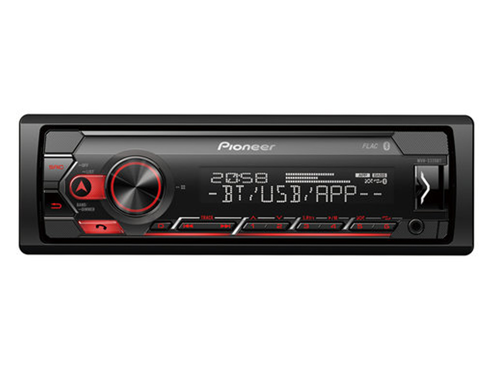 Pioneer MVH-S320BT 1-DIN Receiver with Bluetooth, Red Illumination, USB,  Spotify, Pioneer Smart Sync App and Compatible with Android Devices.